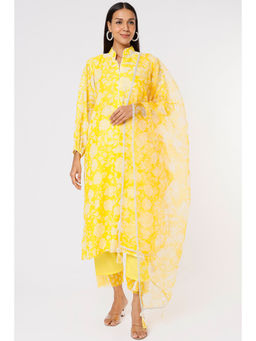 Yuvrani Jaipur - Yellow Chanderi Kurta (Set of 3)