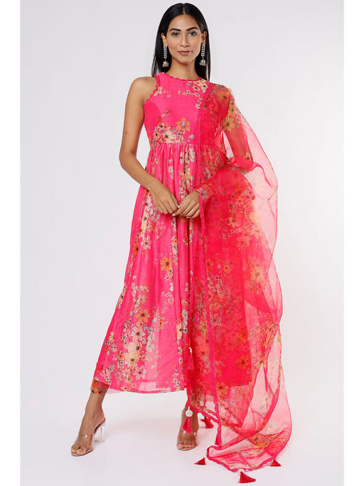 halter neck anarkali dress Marigold Bloom Floral Halter Neck Anarkali with Dupatta