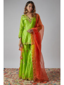 Yuvrani Jaipur - Neon Green Hand Embroidered Sharara (Set of 3)