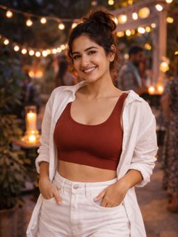 The Fit Theory - Full Coverage Women Comfy Non Wired Medium Impact Seamless Sports Bra Wine