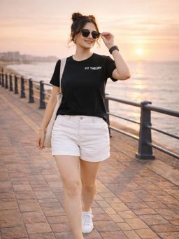 The Fit Theory - Women'S Black Solid Gym Sports Round Neck T-Shirt