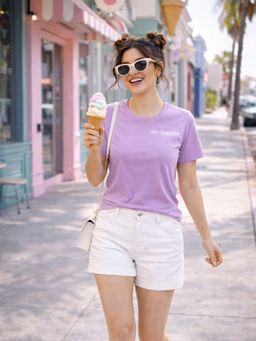 The Fit Theory - Women Lavender Round Neck Breathable Quick Dry Training T-Shirt