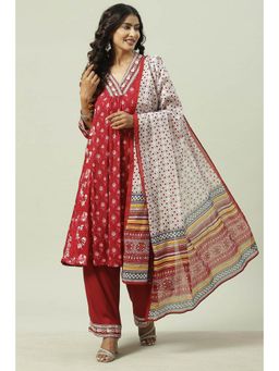 Biba - Red Printed Palazzo (Set of 3)