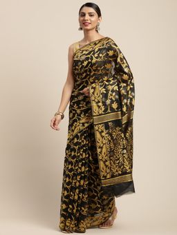 Vastranand - Black & Gold Woven Design Jamdani Saree with Unstitched Blouse