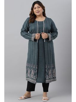 W - Blue Woven Winter Kurta