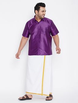 Vastramay - Men Purple Silk Blend Shirt and Mundo