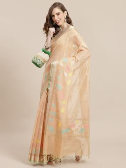 Banarasi Silk Works - Masrise Cotton Woven Saree Peach with Unstitched Blouse