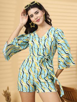 RAASSIO - Women Aqua Abstract Printed Playsuit