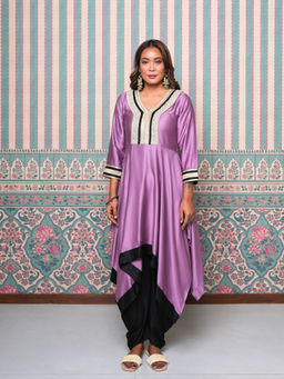Ishnya - Purple High Low Kurta with Salwar Pant (Set of 2)