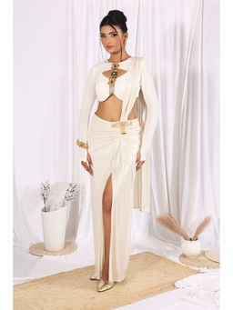 Label Simran Kochher - Ivory Glint Pre Draped Saree with Stitched Blouse