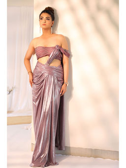 Label Simran Kochher - Purple Smoke Pre Draped Saree with Stitched Blouse