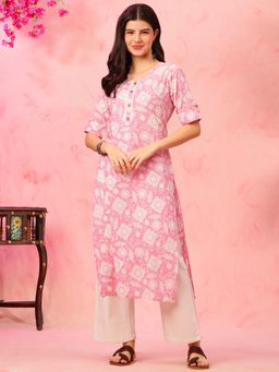 EthniFlair - Printed Round Neck Pure Cotton Kurta