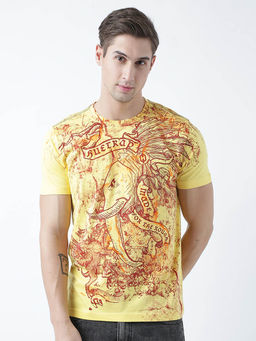 Huetrap - Mens Round Neck Half Sleeves Yellow T-shirt