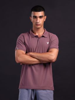 Technosport - Mauve Men Solid Slim Fit Polo Sports T-shirt