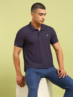 Technosport - Purple Men Solid Slim Fit Polo Sports T-shirt