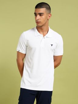 Technosport - White Men Solid Slim Fit Polo Sports T-shirt