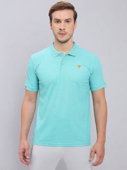 Technosport - Turquoise Men Solid Slim Fit Polo Sports T-shirt