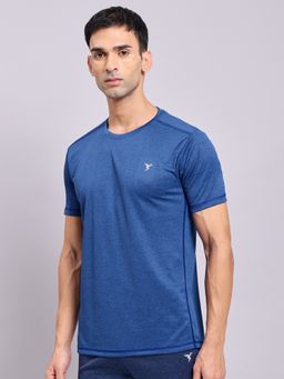 Technosport - Blue Men Solid Slim Fit Round Neck Sports T-shirt