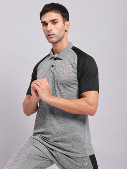 Technosport - Grey Men Melange Slim Fit Polo Sports T-shirt