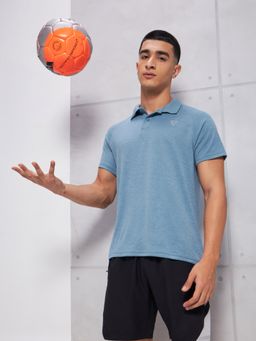 Technosport - Blue Men Melange Slim Fit Polo Sports T-shirt