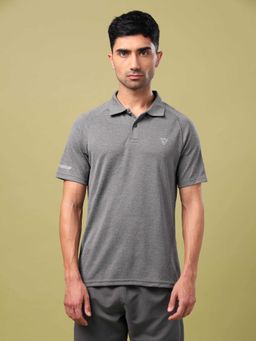 Technosport - Grey Men Melange Slim Fit Polo Sports T-shirt