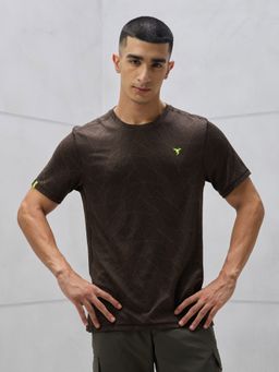 Technosport - Brown Men Jacquard Slim Fit Round Neck Sports T-shirt