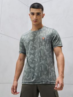 Technosport - Grey Men Jacquard Slim Fit Round Neck Sports T-shirt