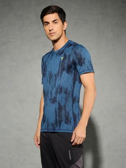 Technosport - Navy Blue Men Jacquard Slim Fit Round Neck Sports T-shirt