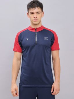 Technosport - Blue Men Colorblock Slim Fit Mock Neck Sports T-shirt