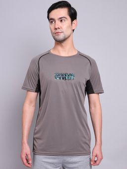 Technosport - Grey Men Printed Regular Fit Round Neck Sports T-shirt