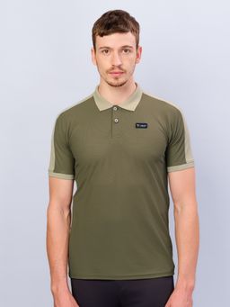 Technosport - Green Men Colorblock Slim Fit Polo Sports T-shirt