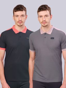 Technosport - Multi-Color Men Pack of 2 Colorblock Slim Fit Polo Sports T-shirt