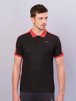 Technosport - Black Men Colorblock Slim Fit Polo Sports T-shirt