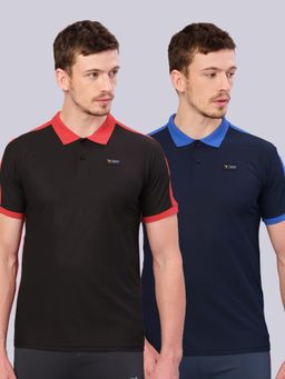 Technosport - Multi-Color Men Pack of 2 Colorblock Slim Fit Polo Sports T-shirt