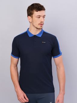 Technosport - Navy Blue Men Colorblock Slim Fit Polo Sports T-shirt