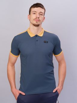 Technosport - Grey Men Colorblock Slim Fit Polo Sports T-shirt