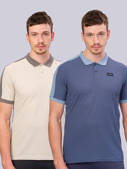 Technosport - Multi-Color Men Pack of 2 Colorblock Slim Fit Polo Sports T-shirt