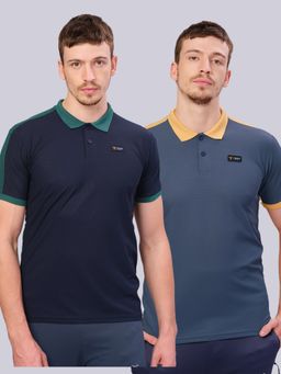 Technosport - Multi-Color Men Pack of 2 Colorblock Slim Fit Polo Sports T-shirt