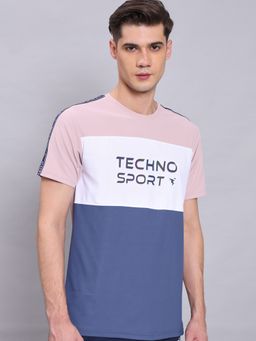 Technosport - Pink Men Colorblock Slim Fit Round Neck Sports T-shirt