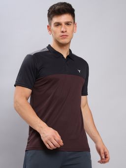 Technosport - Burgundy Men Colorblock Slim Fit Polo Sports T-shirt