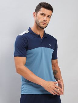 Technosport - Blue Men Colorblock Slim Fit Polo Sports T-shirt