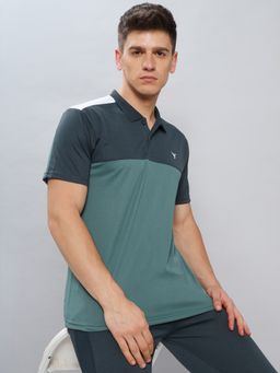 Technosport - Green Men Colorblock Slim Fit Polo Sports T-shirt