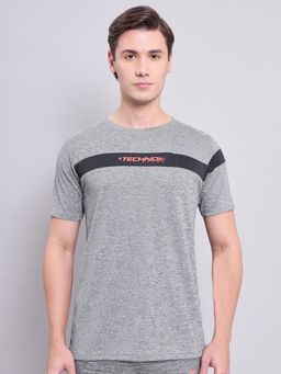 Technosport - Grey Men Melange Slim Fit Round Neck Sports T-shirt