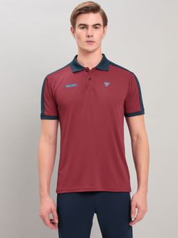 Technosport - Red Men Colorblock Slim Fit Polo Sports T-shirt