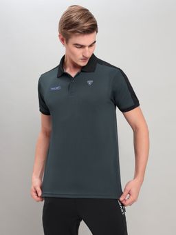 Technosport - Grey Men Colorblock Slim Fit Polo Sports T-shirt