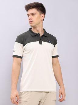 Technosport - Off White Men Colorblock Slim Fit Polo Sports T-shirt