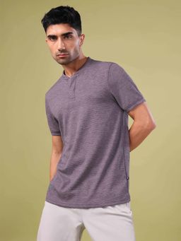 Technosport - Purple Men Cubic Melange Slim Fit Henley Neck Sports T-shirt