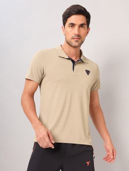 Technosport - Beige Men Solid Slim Fit Polo Sports T-shirt