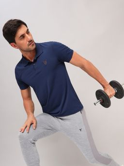 Technosport - Navy Blue Men Solid Slim Fit Polo Sports T-shirt