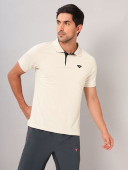 Technosport - Off White Men Solid Slim Fit Polo Sports T-shirt